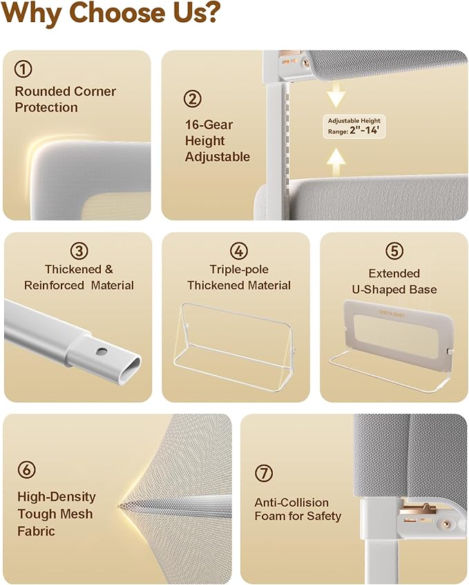 Baby Bed Rail Guard, 48in Thickened Toddler Bed Rail for Toddlers, Extral Tall Swing Down Child Safety Side Railing Guards with Reinforced Anchor for Twin, Full, Queen, King Bunk Size Bed, Grey, 27”H