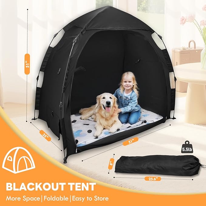 Blackout Tent for Pack N Play, Foldable Travel Sleep Tent for Cribs, Double-Sided Zipper, Breathable Blackout Baby Toddler Bed Canopy Cover, Fan & Monitor Pouch, NOT FIT Full-Size Cribs