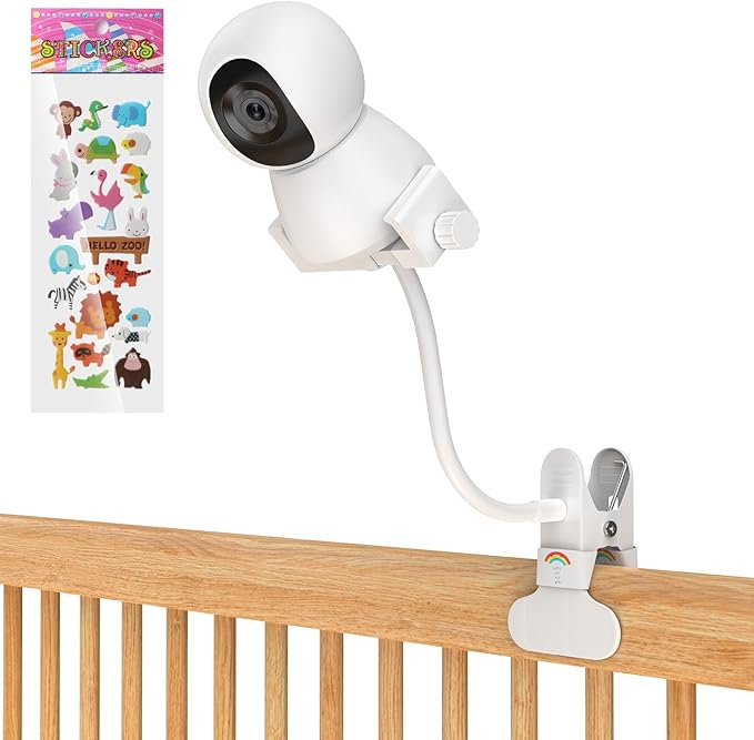 Baby Monitor Mount - Universal Adjustable Monitor Flex Stand for Hello Baby, Nanit Pro, Infant Optics, VTech & Most Baby Monitors - Detachable Arm Camera Clip Mount with Cute Stickers for Crib