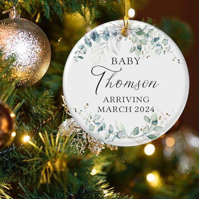 wowcugi Personalized Bumps First Christmas Ornaments Bump Sonogram Ultrasound Picture Pregnancy Announcement Ornament Double Sided Ceramic Gift for Expecting Parents Grandparents