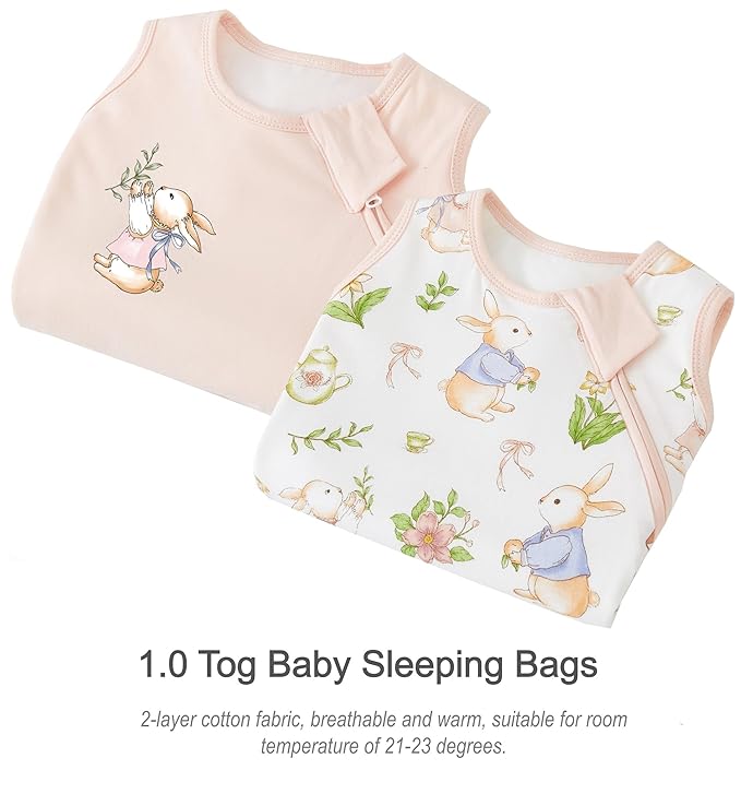 Baby Sleep Sack 1.0 Tog, 100% Cotton 2 Pack Wearable Blanket Sleeping Bag For Babies and Newborn, S(0-6M), Pink