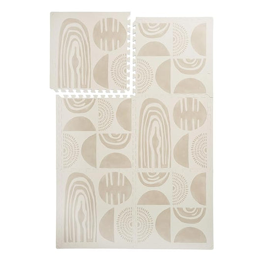 PopsyKosy Premium Baby Floor Play Mat - Extra Thick & Cushioned 1 inch Playroom Foam Mat, Non-Toxic Odorless - 6 Tiles - Spacious 6x4 ft. - Stylish & Large, Waterproof for Kids & Toddlers- Desert Sand