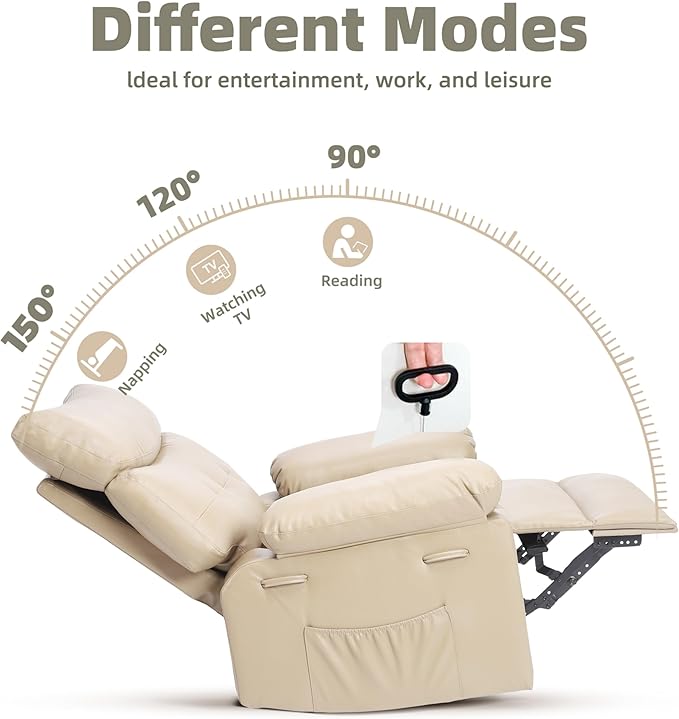 GarveeHome Recliner Chair - PU Leather Manual Recliner for Adults, Lazy Chair with 1.5X Sponge Comfort Arm and Back for Living Room, Bedroom