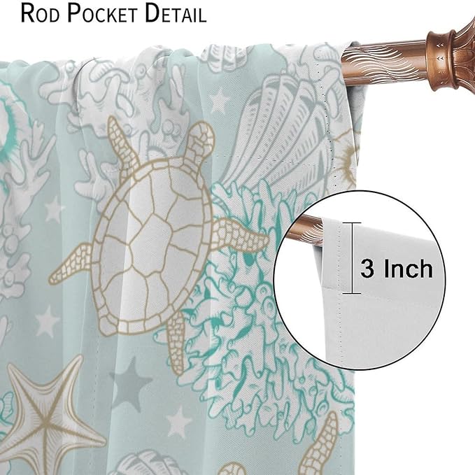 Nautical Curtains,Seagorses Coral Starfish Reef Seashell Beach Sea Seashell Pattern Blackout Print Home Bedroom Living Room Window Treatmen 2 Panel Set 42x54 Inch