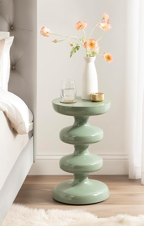 Kate and Laurel Fondi Modern Metal Round Side Table, 12 x 12 x 21, Green, Dorm Living Room Stacked Bubble End Table for Use as Bedroom Nightstand or Outdoor Patio Decor Option