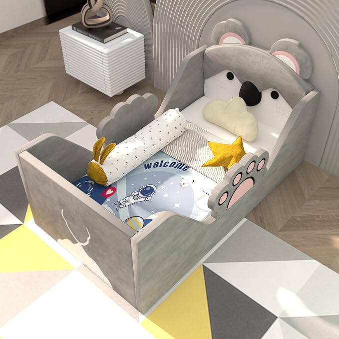 Toddler Beds, Child Bed for Kids with Extra Safty Broad, Standard Crib Size AnimalToddler Beds, Certified Fabric Toddler Beds,Toddler Floor Beds (Koala)