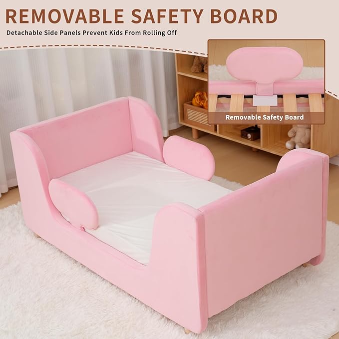 DoCred Toddler Bed - Toddler Floor Bed Frame with Removable Guard Rails, Kids Beds for Ages 2-7 Years, Kid Beds for Girls and Boys, Standard Crib Size(Mattress Not Included)