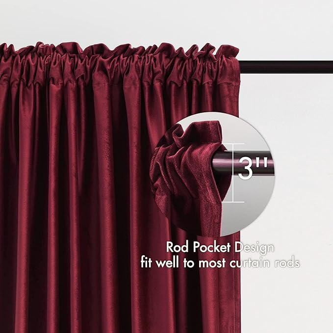 MIULEE Burgundy Velvet Curtains Thermal Insulated Blackout Curtain Christmas Drapes for Bedroom Living Room Darkening 63 Inches Long Curtains Panels Rod Pocket Set of 2