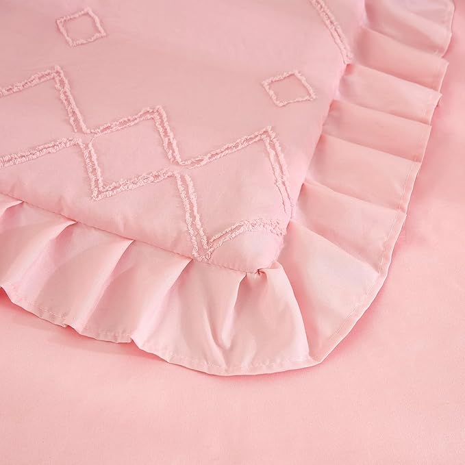 3-Piece Tufted Ruffle Crib Bedding Set for Girls - Ultra Soft Baby Bedding Set Includes Boho Crib Comforter, Sheet & Skirt (Light Pink)