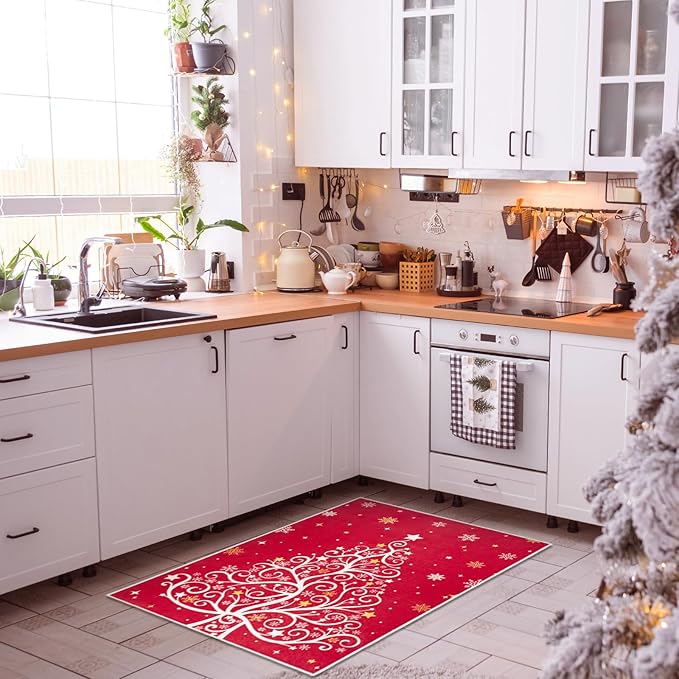 2x3 Machine Washable Christmas Area Rug, Non-Slip Small Christmas Entryway Rug for Front Door, Low Pile Indoor Door Mat for Entryway, Bedroom, Dining Room & Kitchen(2x3 Christmas Tree)