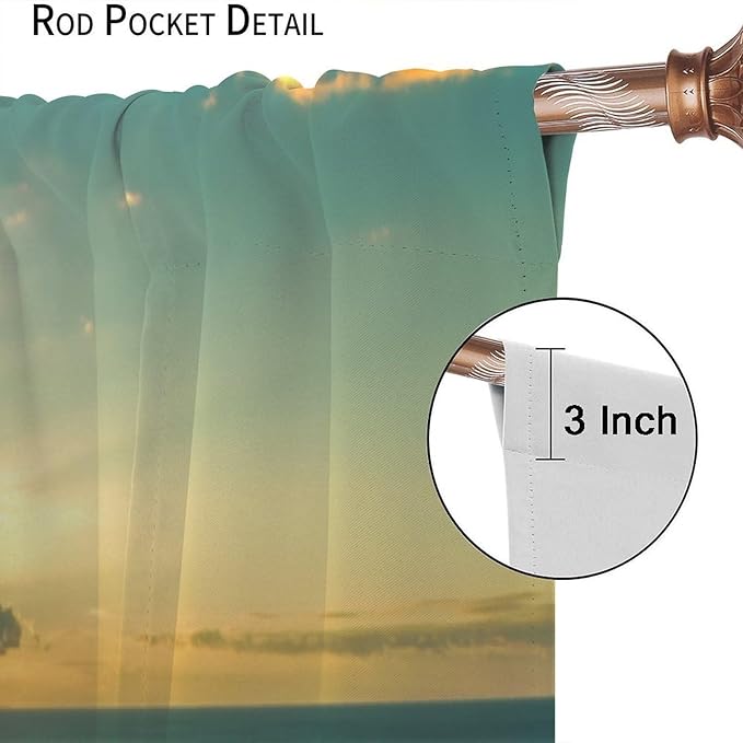 Ocean Beach Curtains,OceanMorning Sunrise Hawaiian Seaside Scene Pattern Blackout Print Home Bedroom Living Room Window Treatments 2 Panel Set 42x63 Inch