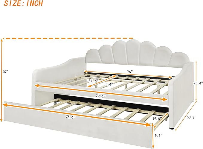 Bellemave Full Size daybed with Trundle for Adults, Kids, Girls, Teens, Full Size daybed with Trundle for Living Room, Velvet, Beige