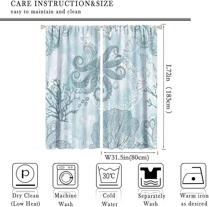 Coastal Window Curtains,Nautical Beach Themed Thermal Insulating Blackout Curtain for Living Room, Bedroom Set 2 Panels,63x72 Inches