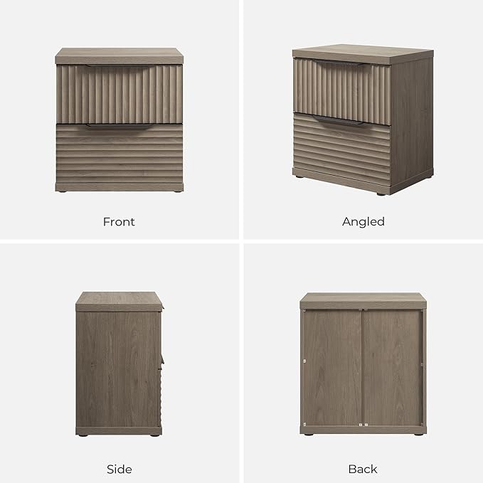 SICOTAS Fluted Night Stand Set 2 - Modern Nightstand with 2 Large Drawers, 22 Inch Wide Bedside Table for Bedroom, Mid Century Bed Side Tables Bedroom, Grey Alder