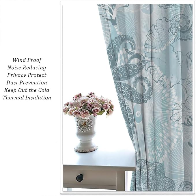 Coastal Window Curtains,Nautical Beach Themed Thermal Insulating Blackout Curtain for Living Room, Bedroom Set 2 Panels,55x63 Inches