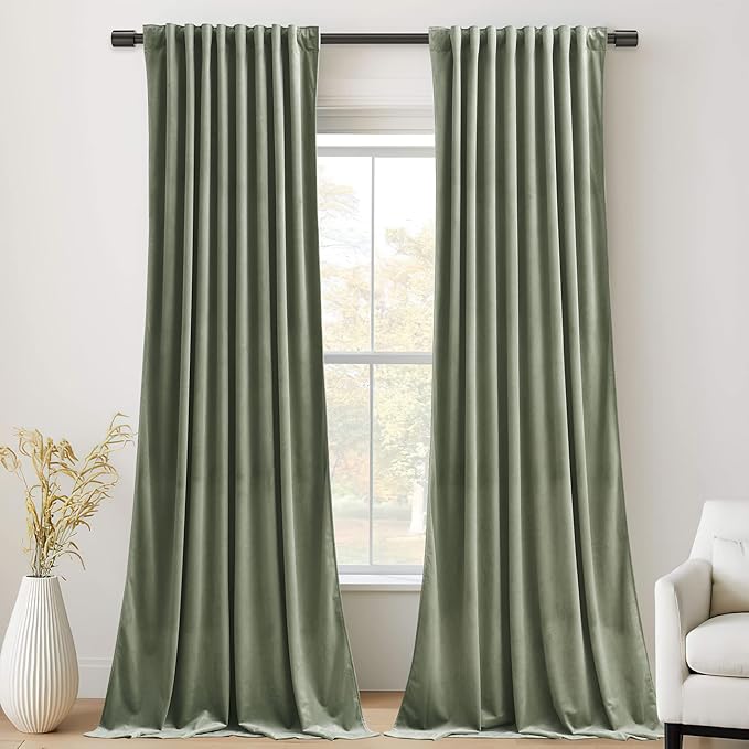StangH Sage Green Room Darkening Curtains 132 inches High Ceiling Tall Curtains Back Tab Thermal Insulated Window Door Drapes for Living Dining Room Office, W52 x L132, 2 Panels