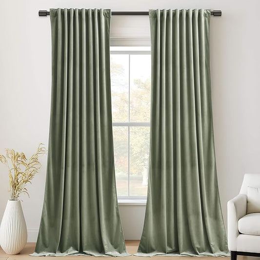StangH Sage Green Room Darkening Curtains 132 inches High Ceiling Tall Curtains Back Tab Thermal Insulated Window Door Drapes for Living Dining Room Office, W52 x L132, 2 Panels