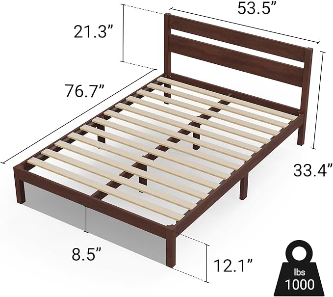 LIFEMENT Classic Wood Platform Bed Frame with Headboard, Essential, Noise Free, Under Bed Storage, No Box Spring Needed, Easy Assembly (Walnut, Full)