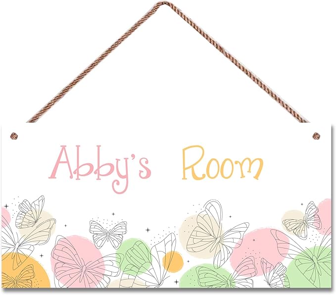 Personalized Butterfly Sign Fantasy Art Décor For Kids Room Custom Name Door Wall Decor, Floral Nursery Art Boys Room Girls Bedroom