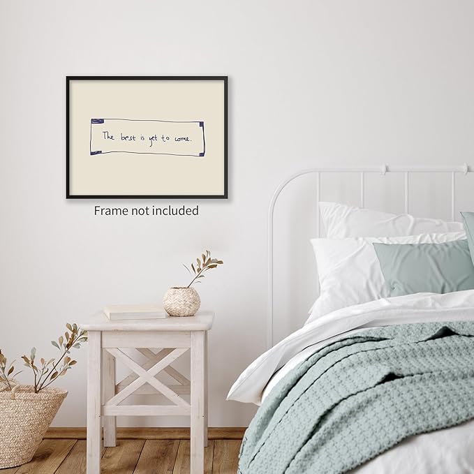 The Best Is Yet To Come Wall Art Blue and White Inspirational Affirmations Quotes Poster Funky Minimalist Horizontal Canvas Prints for Living Room Dorm Wall Decor 08x10 inch Unframed