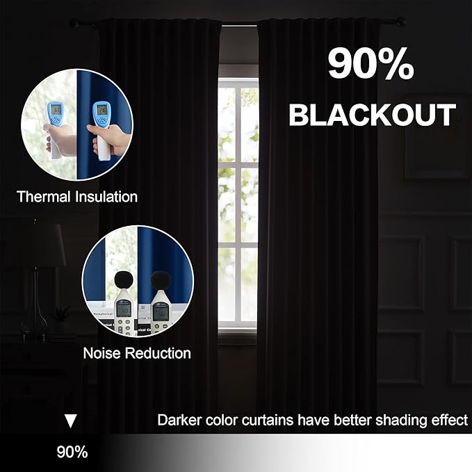 DUALIFE Blackout Curtains Thermal Insulated Blackout Drapes Window Treatment Panels Room Darkening Bedroom Draperies for Living Room Back Tab/Rod Pocket, Navy Blue, W52 x L102, 2 Panels