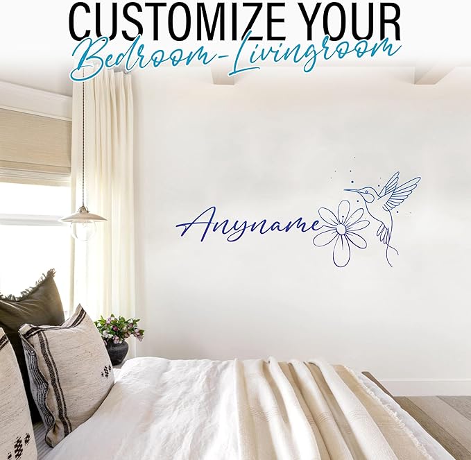 Custom Floral Mockingbird Wall Decal Personalized Birds Name Transparent DTF Vinyl Removable Nursery Wall Decals for Kids Room, Teen Bedroom, Car, Cute Home Decor Gifts