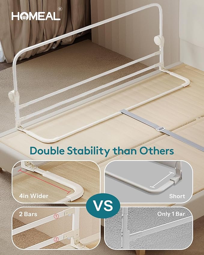 HOMEAL Bed Rail for Toddlers, 32in Foldable Baby Bed Rail Guard, Toddler Bed Rails with U-Shape Base, Breathable Mesh Bed Rail for Twin, Full, Queen, King Beds, Bed Rail for Baby, Grey