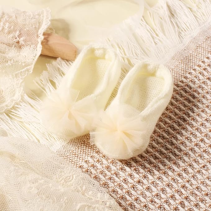 Ylsteed Newborn Photography Props - Lace Romper with Headband, Infant Photo Shoot Outfit for Girls - Dress, Hat, and Shoes Included