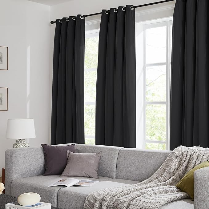 100% Blackout Curtains for Bedroom, Double Layer Black Curtains, Black Out Curtain 108 inch long With Sheer Overlay for Living Room, Room Darkening Window Drapes with Grommet, 52"W x 108"L