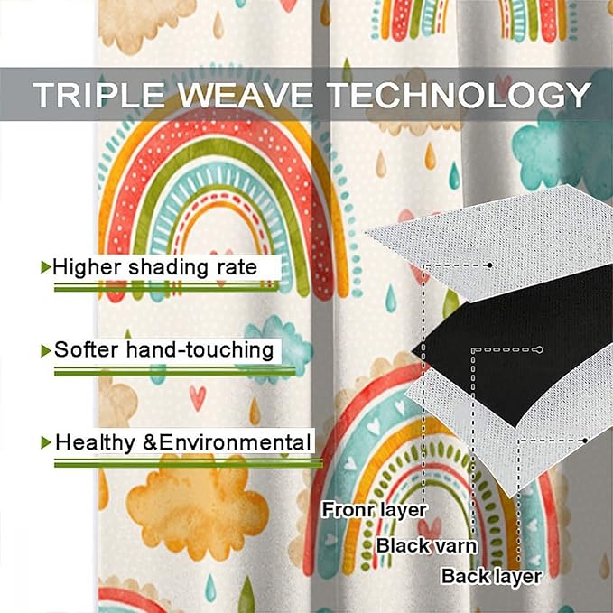 Boho Rainbow Curtains for Kids Nursery Colorful Floral Sun Star Clouds Pastel Bohemian Pattern Print Window Drapes for Girl Bedroom Living Room Kitchen Decor,2 Panel Set,84Wx84H Inch Blackout