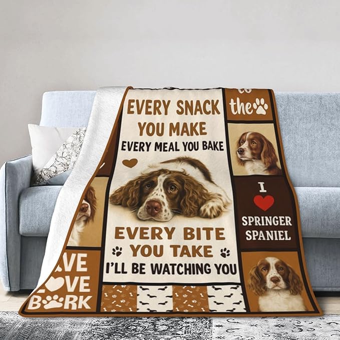 Springer Spaniel Blanket English Springer Decor Throw Blanket Super Soft Flannel Fluffy Plush Cozy Fuzzy Fleece Stuff Blanket Gifts for Dog Lover Woman Girl Kids Adults for Bed Sofa Couch 60"X80"