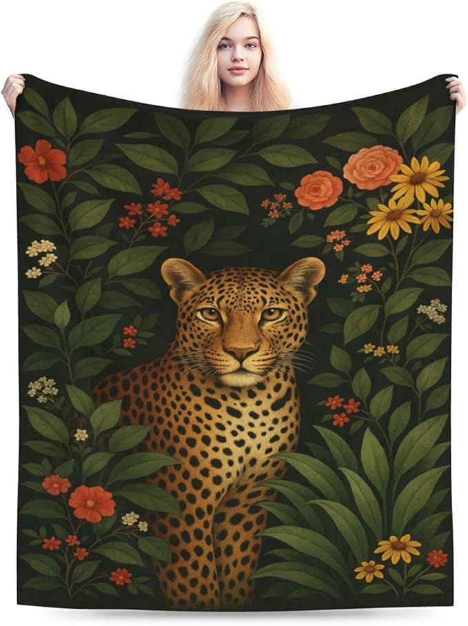 Cheetah Tropical Leaves Blanket Leopard Throw Blanket Soft Cozy Fleece Fuzzy Plush Warm Stuff Bedding Blankets Gifts for Kids Girls Boys Adults Women Men 60"x80"