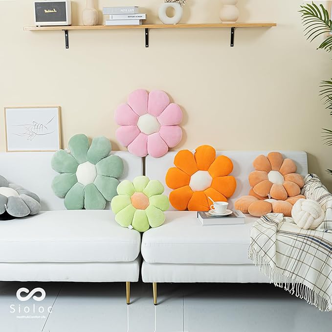 Sioloc Flower Shaped Throw Pillow Butt Cushion, Seating Cushion, Cute Room Decor & Plush Pillow for Bedroom Sofa Chair (Blush, 15.7")