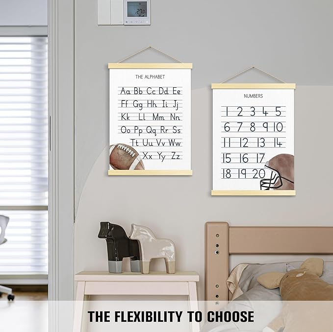Buildinest Numbers Abc Wall Chart for Toddler Learning Posters, Nursery Wall Decor Playroom Wall Decor and Alphabet Banner,Preschool &Homeschool Wooden Alphabet Poster For Toddlers-B03