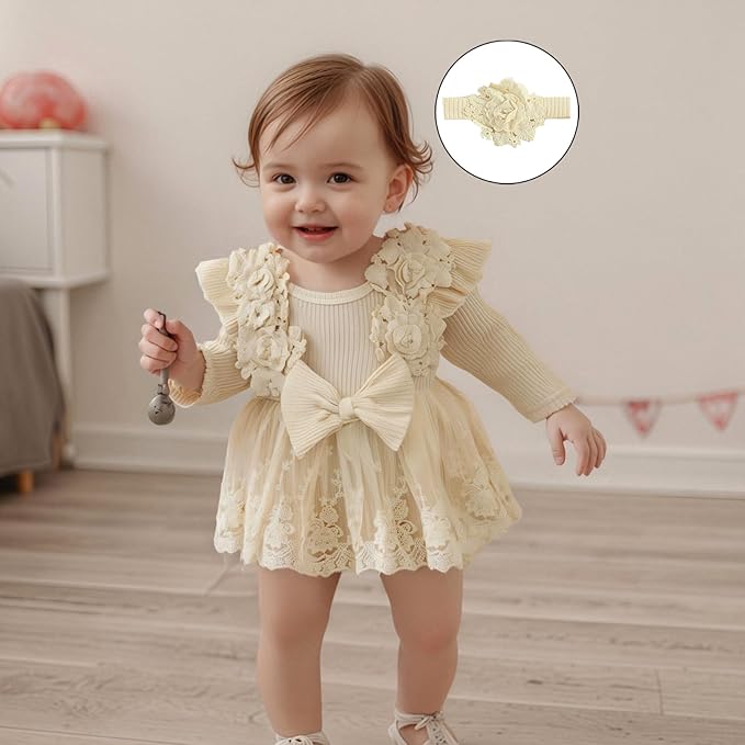 Giraropa Baby Girl Fall Winter Clothes Long Sleeve Romper Dress + Socks + Headband Newborn Infant Cute Casual Outfits