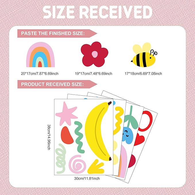 Insect Fruit Wall Decals,Watercolor Doodle Wall Stickers Decor,Peel and Stick Rainbow Flowers, Bees,Fruit Decals for Kids Bedroom Nursery Playroom Living Room and Bedroom Decoration