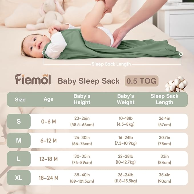 Baby Sleep Sack 18-24 Months, 100% Cotton Sleeping Sack for Newborn and Infant, 3 Pack Baby Wearable Blanket, 0.5 Tog Lightweight Double Zipper Sleep Bag Cyan