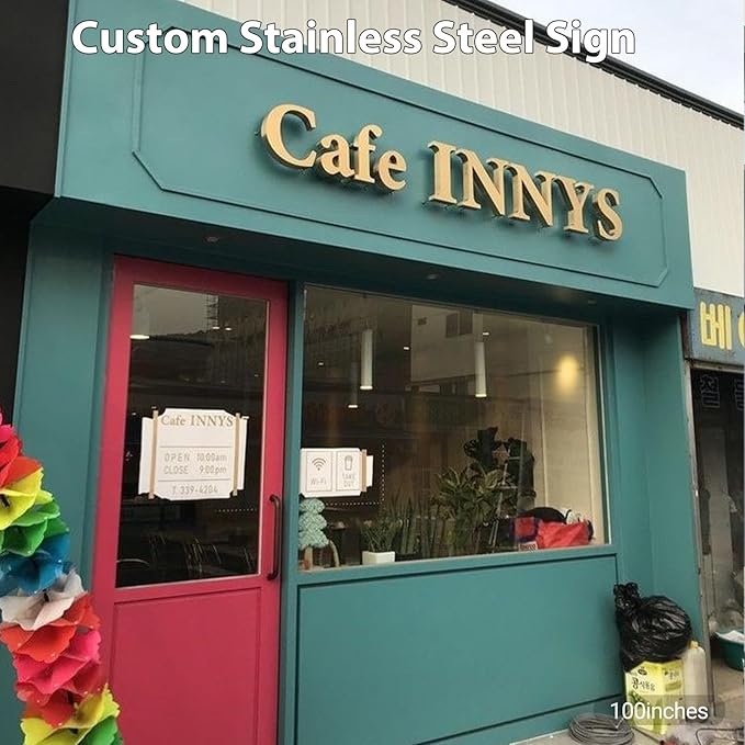 Custom Business Logo Sign, Handmade Professional 3D Laser Cut Acrylic Stainless Steel Letter Personalized for Wall, Salon Office Company Retail Studio Cafe Man Cave Bar Club Wedding Business Home