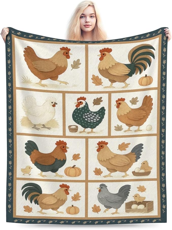 Chicken Blanket Rooster Throw Blanket Soft Cozy Fleece Fuzzy Plush Warm Stuff Bedding Farm Animal Roosters Blankets Gifts for Boys Girls Kids Adult Men Women 40"X50"