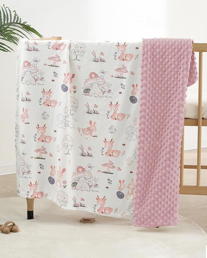 Baby Blankets for Girls, Reversible Super Soft Blankets for Toddlers with Cotton Front and Dotted Fleece Backing, Lightweight and Warm Crib Blanket for All Seasons 30"x40"(Bunny)