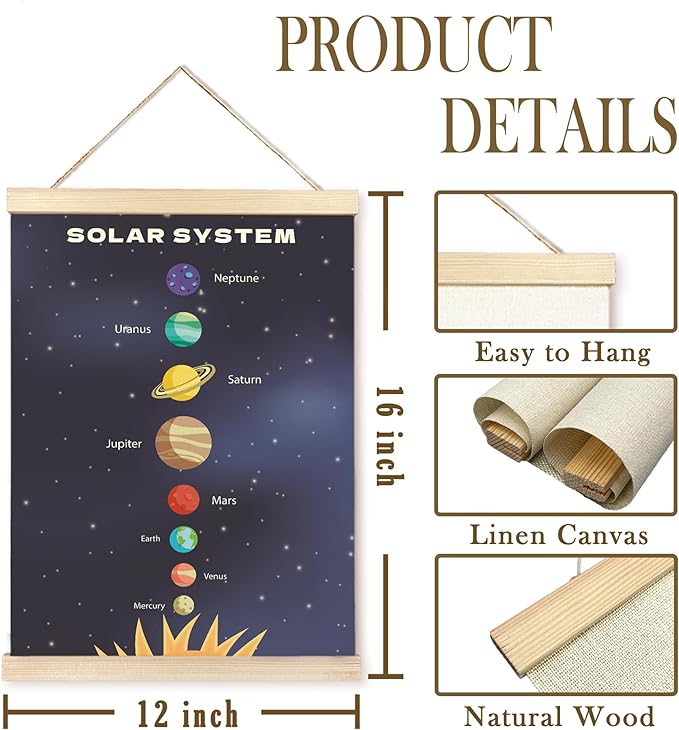 CGBHW Solar System Poster Hanger Frame, Outer Space Planet Solar System Posters Wall Art Hanging Decor for Toddler Boy Kids Room Playroom Nursery，Astronomical Education Wall Art Decor, 12x16Inch