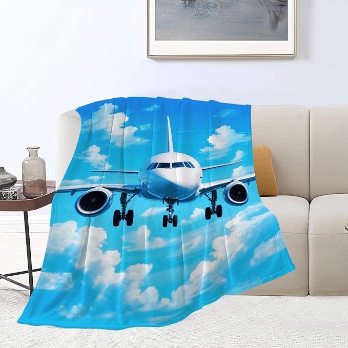 Airplane Blanket for Boys Pilot Plane Throw Blanket Aircraft Soft Cozy Fleece Fuzzy Stuffed Plush Flannel Gifts for Girls Women Kids Adults 40''x50''