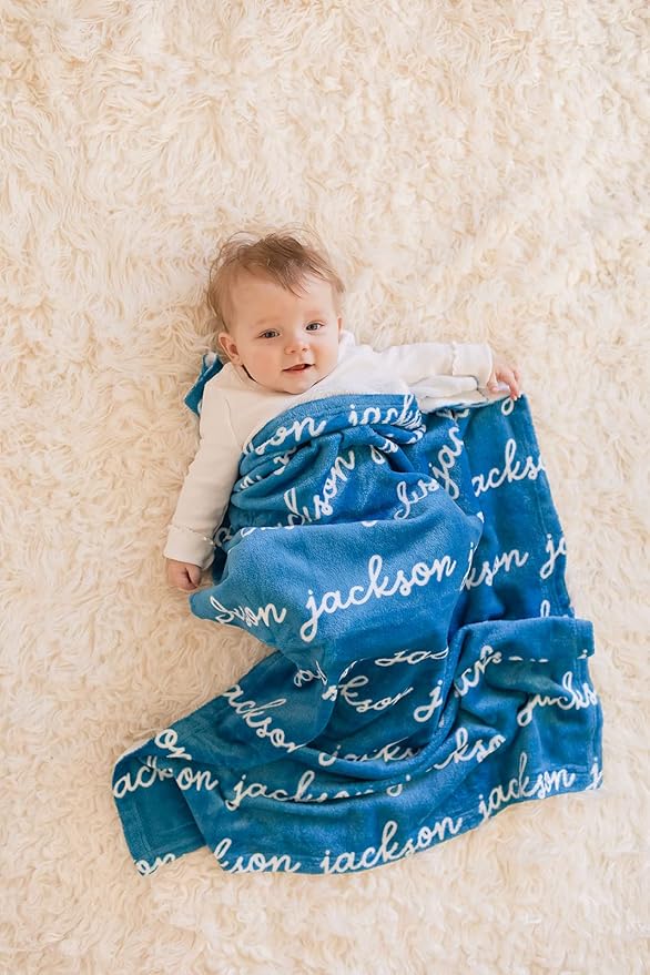 Hickory Hollow Designs Personalized Name Blanket, Choice of Color & Font, Customized Minky Throw Blankets, Couch & Bedroom Decor, Fluffy Soft & Warm Bedspread, Minimalist, (Monochrome, 30" x 40")