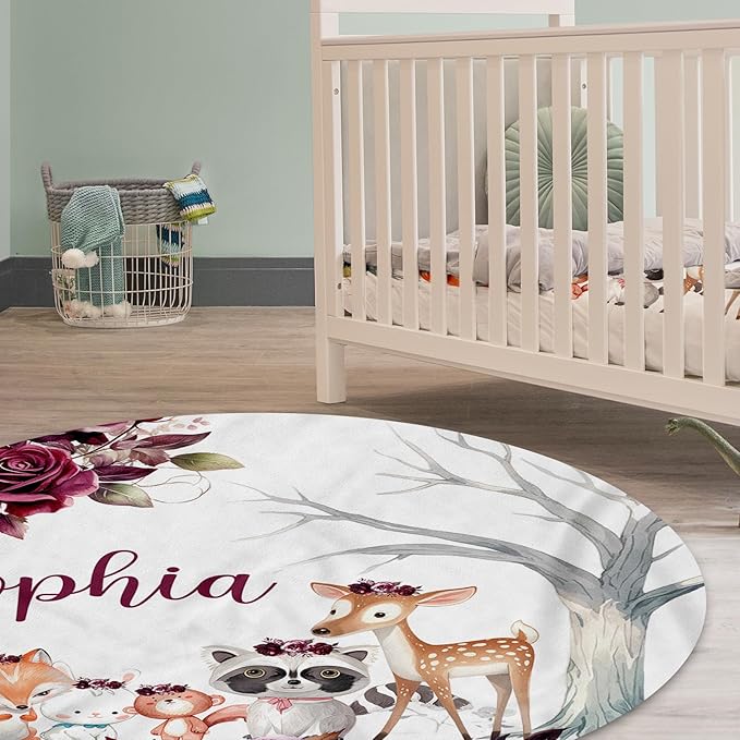 Custom Baby Crib Bedding Set,Personalized Name Rose Animal Pattern Nursery Bed Set 4 Piece,Baby Blanket Fitted Sheet Nursery Rug Wall Art Set,Custom Room Decor Idea Gift for Newborns Boys Girls
