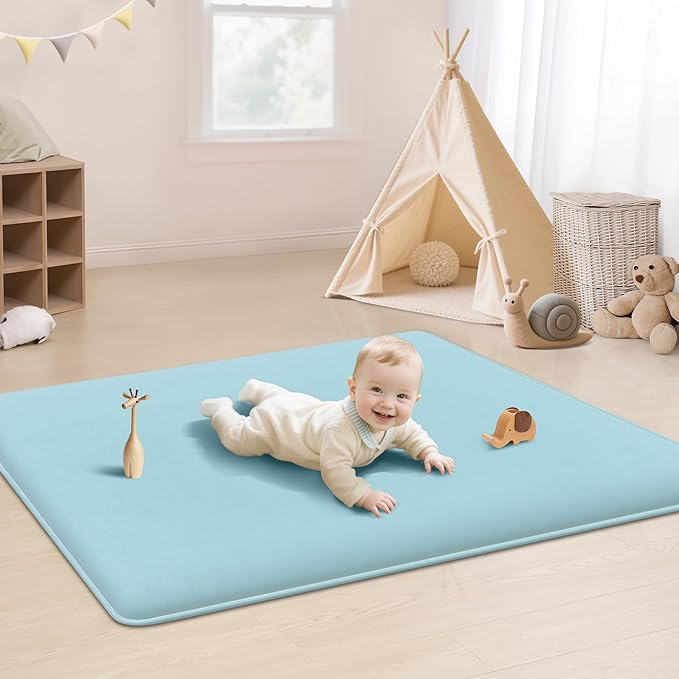PapaMama Ultra Soft Baby Play Mat for Floor, 1.3" Thick Memory Foam 50x50 Playpen Mat with Non-Slip Backing, Coral Velvet Child Nursery Rug, Tummy Time & Crawling & Yoga Mat for Infant, Toddlers, Kids
