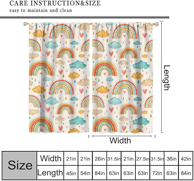 Boho Rainbow Curtains for Kids Nursery Colorful Floral Sun Star Clouds Pastel Bohemian Pattern Print Window Drapes for Girl Bedroom Living Room Kitchen Decor,2 Panel Set,42Wx45H Inch Decor