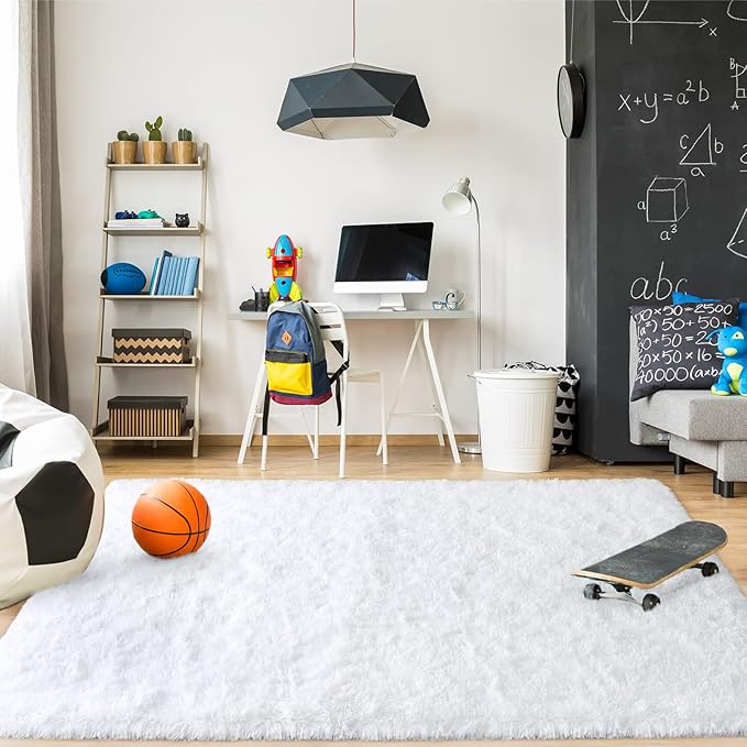 Merelax Soft Modern Indoor Shaggy Area Rug for Bedroom Livingroom Dorm Kids Room Home Decorative, Non-Slip Plush Fluffy Furry Fur Rugs Comfy Nursery Accent Floor Carpet 3x5 Feet, White