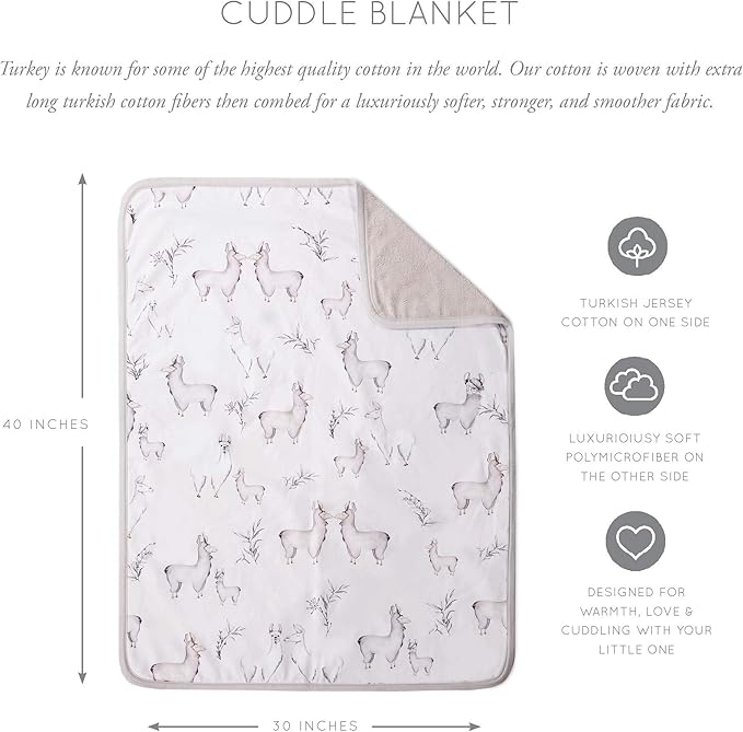 Oilo Baby Blanket, Luxury Soft Plush Chenille Backing & Turkish Cotton Jersey Print, Double Layered, 30" x 40", Rolled Jersey Edge Trim, Machine Washable, Perfect for Infant or Toddlers, Llama