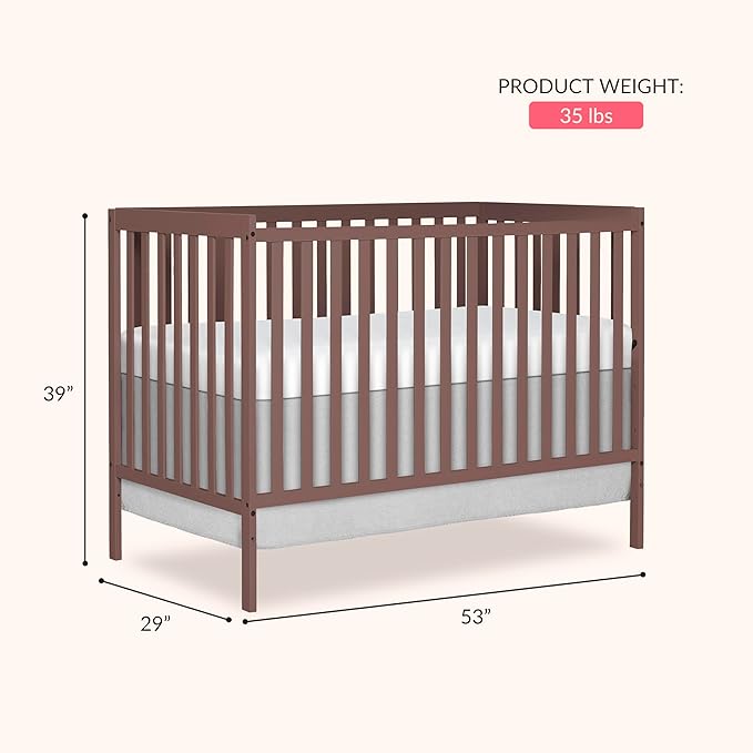 Dream On Me Synergy 5 in 1 Convertible Crib in Baltic Amber, Greenguard Gold and JPMA Certified, Converts from A Baby Crib to A Toddler Bed, A Daybed and Full-Size Bed