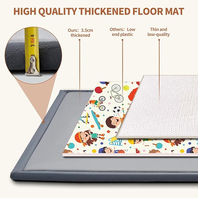 SUNYRISY Baby Play Mat for Floor 60 x 60in, 1.4in Thick Memory Foam Padded Play Mats for Baby, Soft Velvet Infants Toddler Kids Crawling Mat for Nursery, Non-Slip Bottom